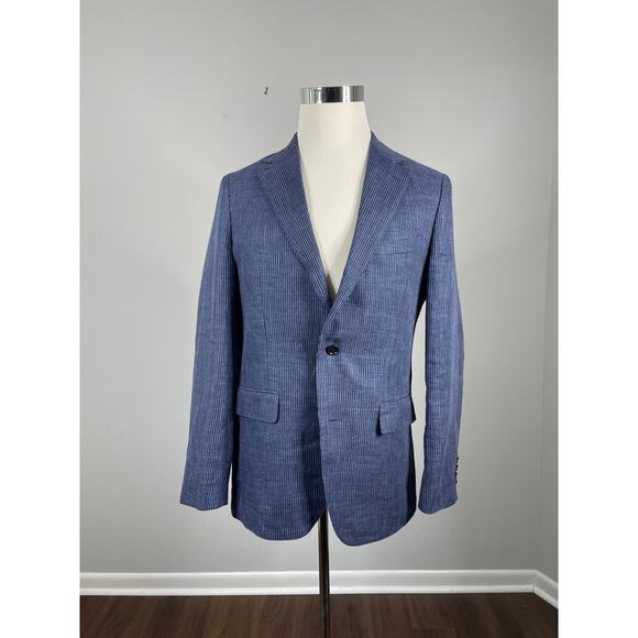 Bonobos Sport Coat blue striped Lanificio Bottoli Linen Cotton Blend 38R